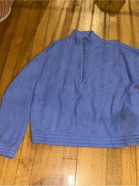 aerie medium blue Half-Zip Waffle Knit Sweater (has stain)